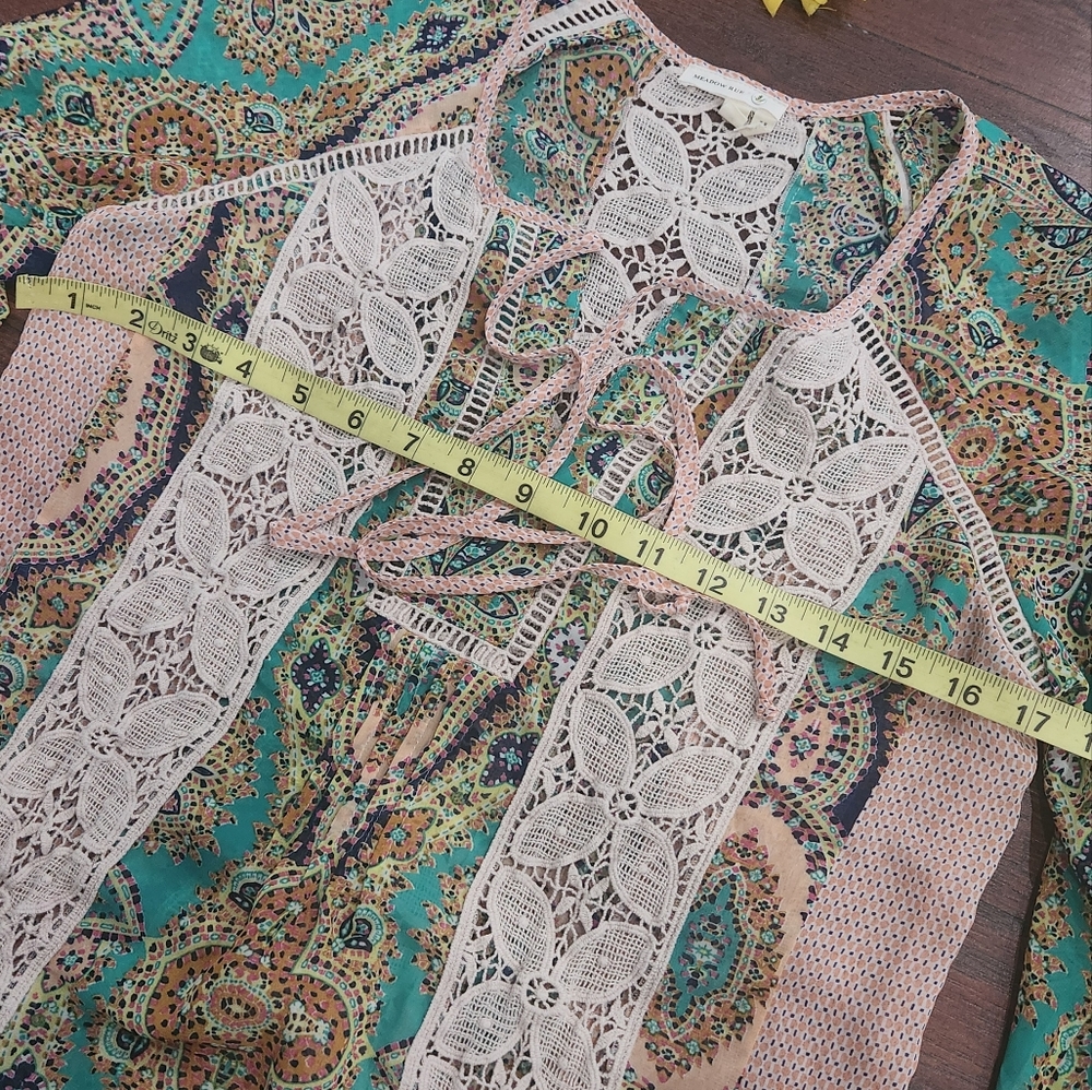 Meadow Rue Anthropologie Crochet Lace Peasant Blouse Medium - Picture 10 of 13